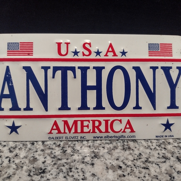 Kids Name License Plate "ANTHONY". 6"x 3" USA Aluminum License Plate. NEW. - Picture 3 of 4